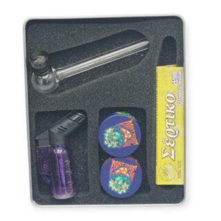 Σετ γυάλινη πίπα με Grinder metal,King Size organic hemp | Αναπτήρα και Σίτες